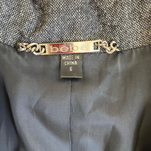 Bebe Sz XS Y2K Wool Silk Blend Tweed Blazer Fitted Feminine Leather Panels Sexy - Picture 13 of 16